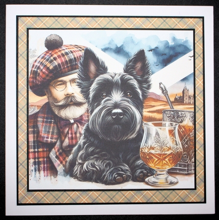 Scottie with whisky background 4 by Marion Kimberley-Scott