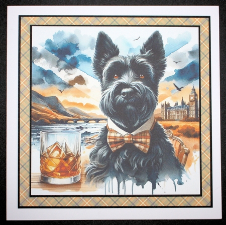 Scottie with whisky background 5 by Marion Kimberley-Scott