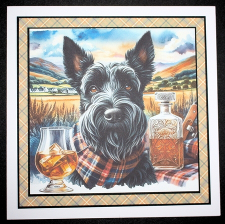 Scottie with whisky background 6 by Marion Kimberley-Scott