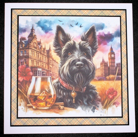 Scottie with whisky background 8 by Marion Kimberley-Scott