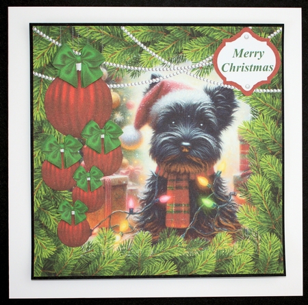 Christmas tree light pup card front 5 by Marion Kimberley-Scott