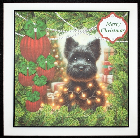 Christmas tree light pup card front 10 by Marion Kimberley-Scott