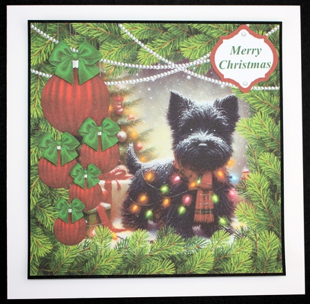 Christmas tree light pup card front 13 by Marion Kimberley-Scott
