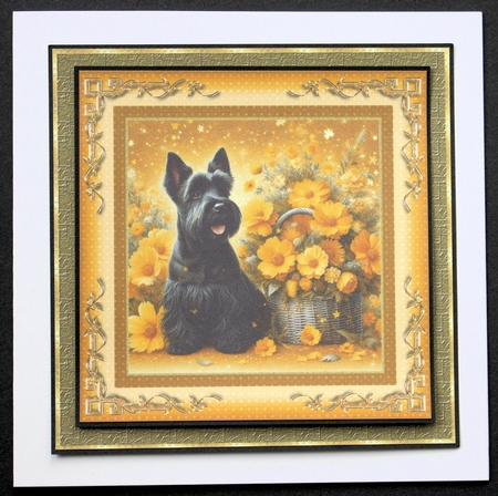 3 Yellow floral Scottish terrier card fronts/toppers 1 by Marion Kimberley-Scott