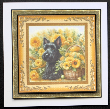 3 Yellow floral Scottish terrier card fronts/toppers 4 by Marion Kimberley-Scott