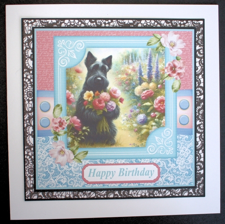Garden bouquet Scottie card front 1 by Marion Kimberley-Scott
