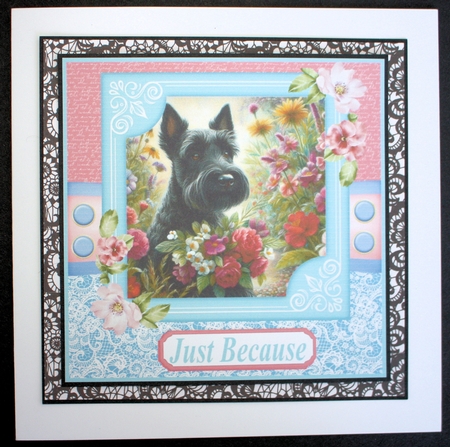 Garden bouquet Scottie card front 2 by Marion Kimberley-Scott