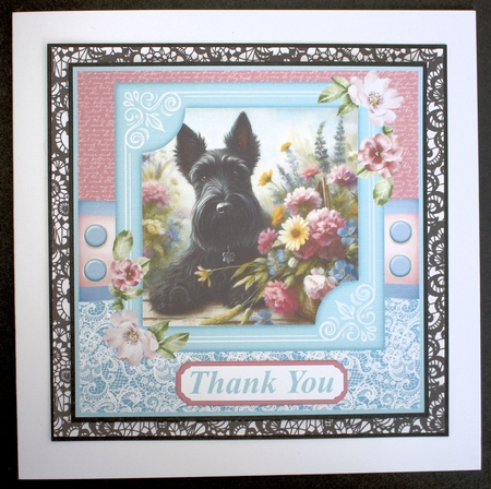 Garden bouquet Scottie card front 4 by Marion Kimberley-Scott