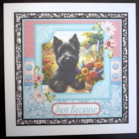 Garden bouquet Scottie card front 6 by Marion Kimberley-Scott