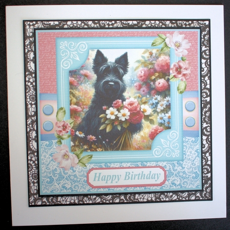 Garden bouquet Scottie card front 8 by Marion Kimberley-Scott