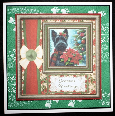 Framed poinsettia Scottish terrier card front 1 by Marion Kimberley-Scott