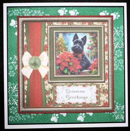 Framed poinsettia Scottish terrier card front 1 by Marion Kimberley-Scott