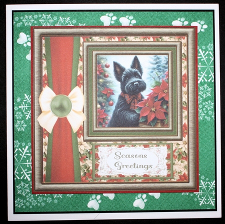 Framed poinsettia Scottish terrier card front 2 by Marion Kimberley-Scott