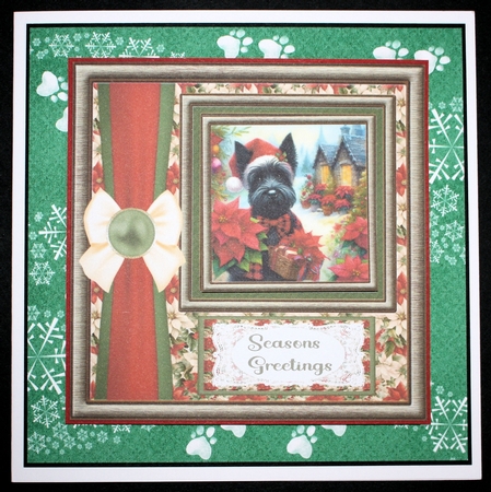 Framed poinsettia Scottish terrier card front 2 by Marion Kimberley-Scott