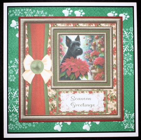Framed poinsettia Scottish terrier card front 3 by Marion Kimberley-Scott