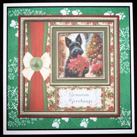Framed poinsettia Scottish terrier card front 3 by Marion Kimberley-Scott