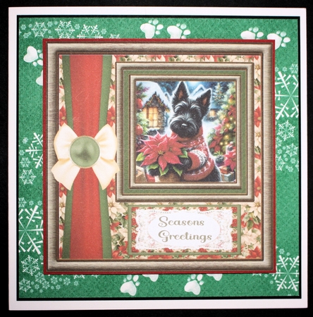 Framed poinsettia Scottish terrier card front 4 by Marion Kimberley-Scott