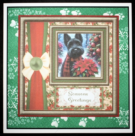 Framed poinsettia Scottish terrier card front 4 by Marion Kimberley-Scott