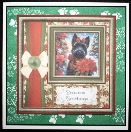 Framed poinsettia Scottish terrier card front 5 by Marion Kimberley-Scott