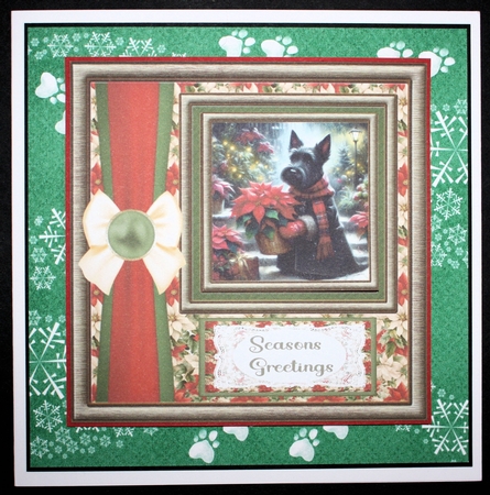 Framed poinsettia Scottish terrier card front 5 by Marion Kimberley-Scott