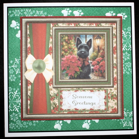 Framed poinsettia Scottish terrier card front 6 by Marion Kimberley-Scott