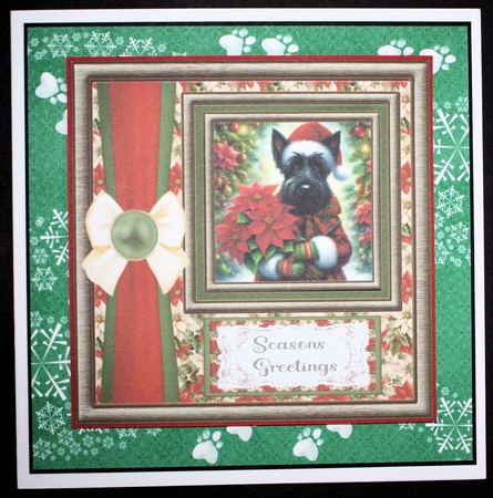 Framed poinsettia Scottish terrier card front 6 by Marion Kimberley-Scott
