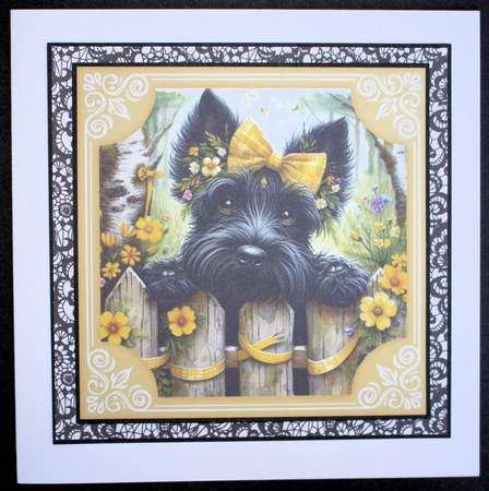 3 Yellow floral Scottie card fronts/toppers 1 by Marion Kimberley-Scott