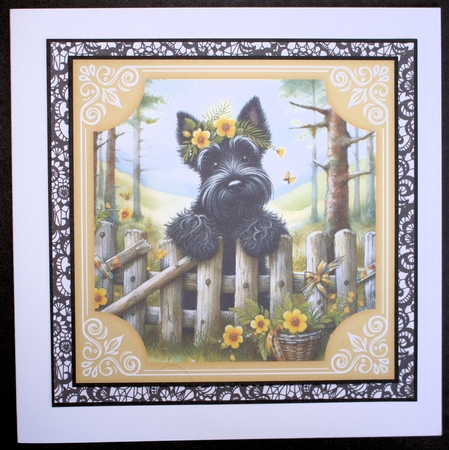 3 Yellow floral Scottie card fronts/toppers 2 by Marion Kimberley-Scott