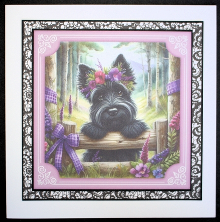 3 Purple floral Scottie card front/toppers 2 by Marion Kimberley-Scott