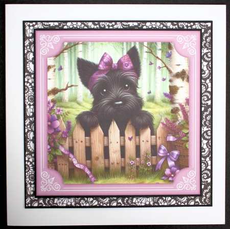 3 Purple floral Scottie card front/toppers 3 by Marion Kimberley-Scott