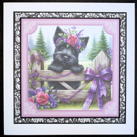 3 Purple floral Scottie card front/toppers 4 by Marion Kimberley-Scott