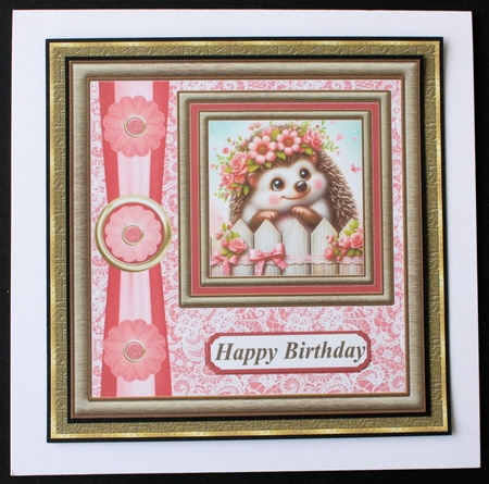 Pink and gold floral hedgehog card front 1 by Marion Kimberley-Scott