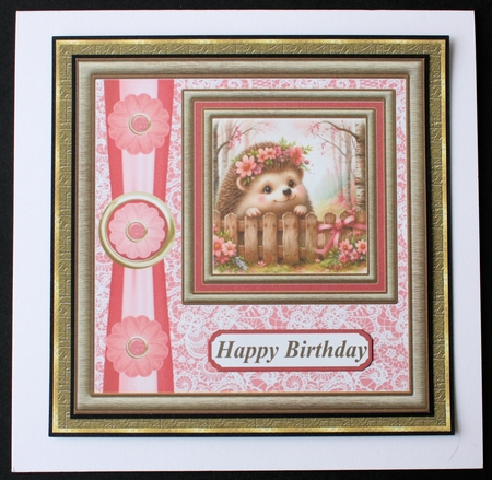 Pink and gold floral hedgehog card front 2 by Marion Kimberley-Scott