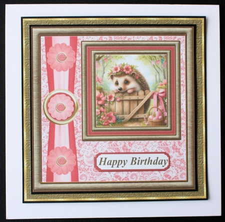 Pink and gold floral hedgehog card front 4 by Marion Kimberley-Scott