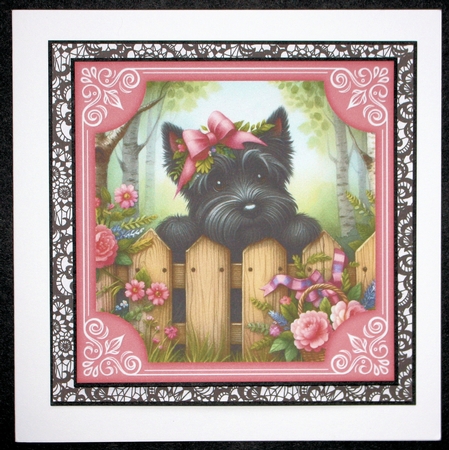 3 Pink floral Scottie card front/toppers 2 by Marion Kimberley-Scott