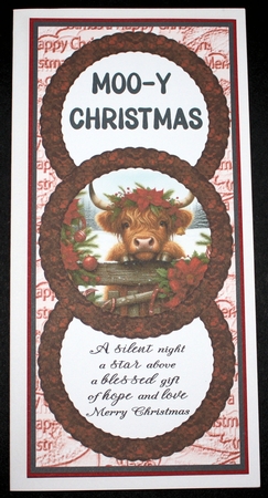 3 Christmas Highland cow card fronts/toppers by Marion Kimberley-Scott
