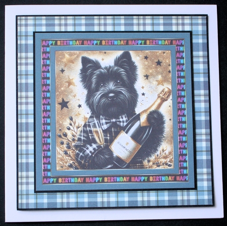Champagne Birthday pup card front 7 by Marion Kimberley-Scott