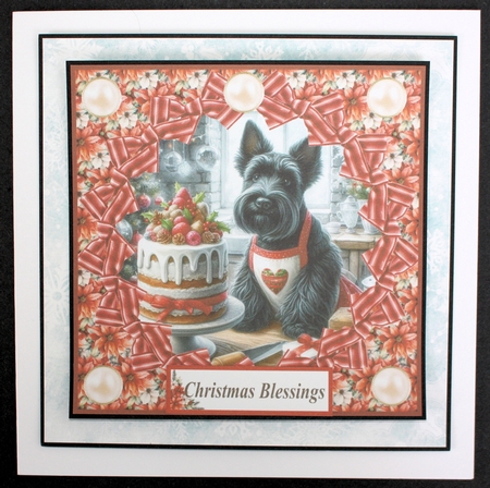 Christmas cake Scottish terrier card front 1 by Marion Kimberley-Scott