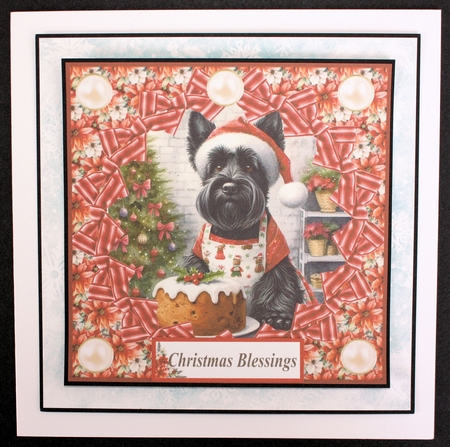 Christmas cake Scottish terrier card front 2 by Marion Kimberley-Scott