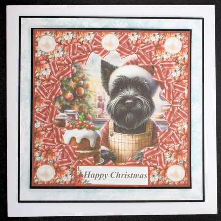 Christmas cake Scottish terrier card front 3 by Marion Kimberley-Scott
