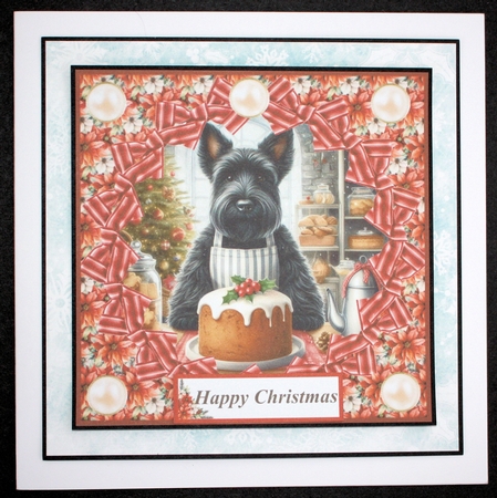 Christmas cake Scottish terrier card front 5 by Marion Kimberley-Scott