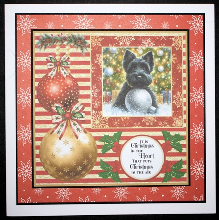 Christmas bauble Scottie card front 1 by Marion Kimberley-Scott