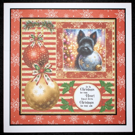 Christmas bauble Scottie card front 2 by Marion Kimberley-Scott
