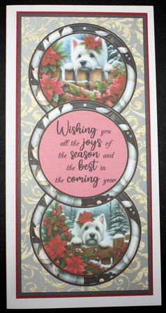 3 Christmas Scottie and Westie card fronts/toppers by Marion Kimberley-Scott
