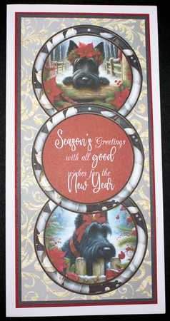 3 Christmas Scottie and Westie card fronts/toppers by Marion Kimberley-Scott
