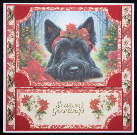 Poinsettia Scottie easel topper and layered stopper (no base) 1 by Marion Kimberley-Scott