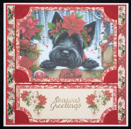 Poinsettia Scottie easel topper and layered stopper (no base) 2 by Marion Kimberley-Scott