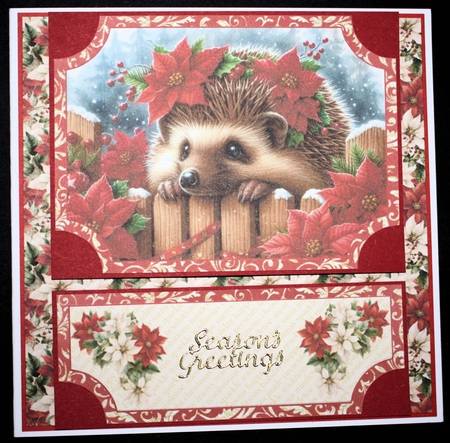 Poinsettia hedgehog easel topper and layered stopper (no base)1 by Marion Kimberley-Scott