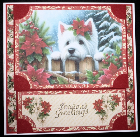 Poinsettia Westie easel topper and layered stopper(no base)2 by Marion Kimberley-Scott