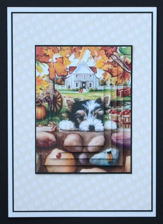 Cute Little Terrier with Autumn Leaves Pyramids by Marion Kimberley-Scott